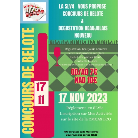 CONCOURS DE BELOTE ET DEGUSTATION BEAUJOLAIS NOUVEAU